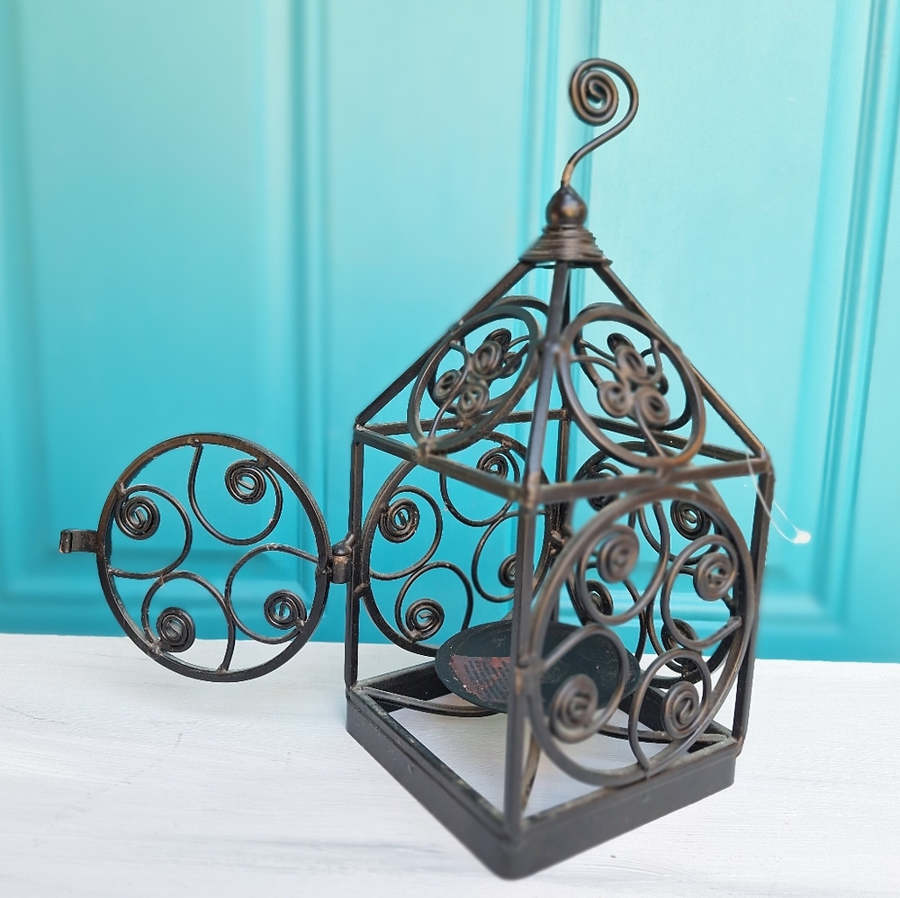 Metal Lantern for Candle Wrought Iron Medieval Gothic Baroque Ornate Scrollwork - Picture 11 of 17